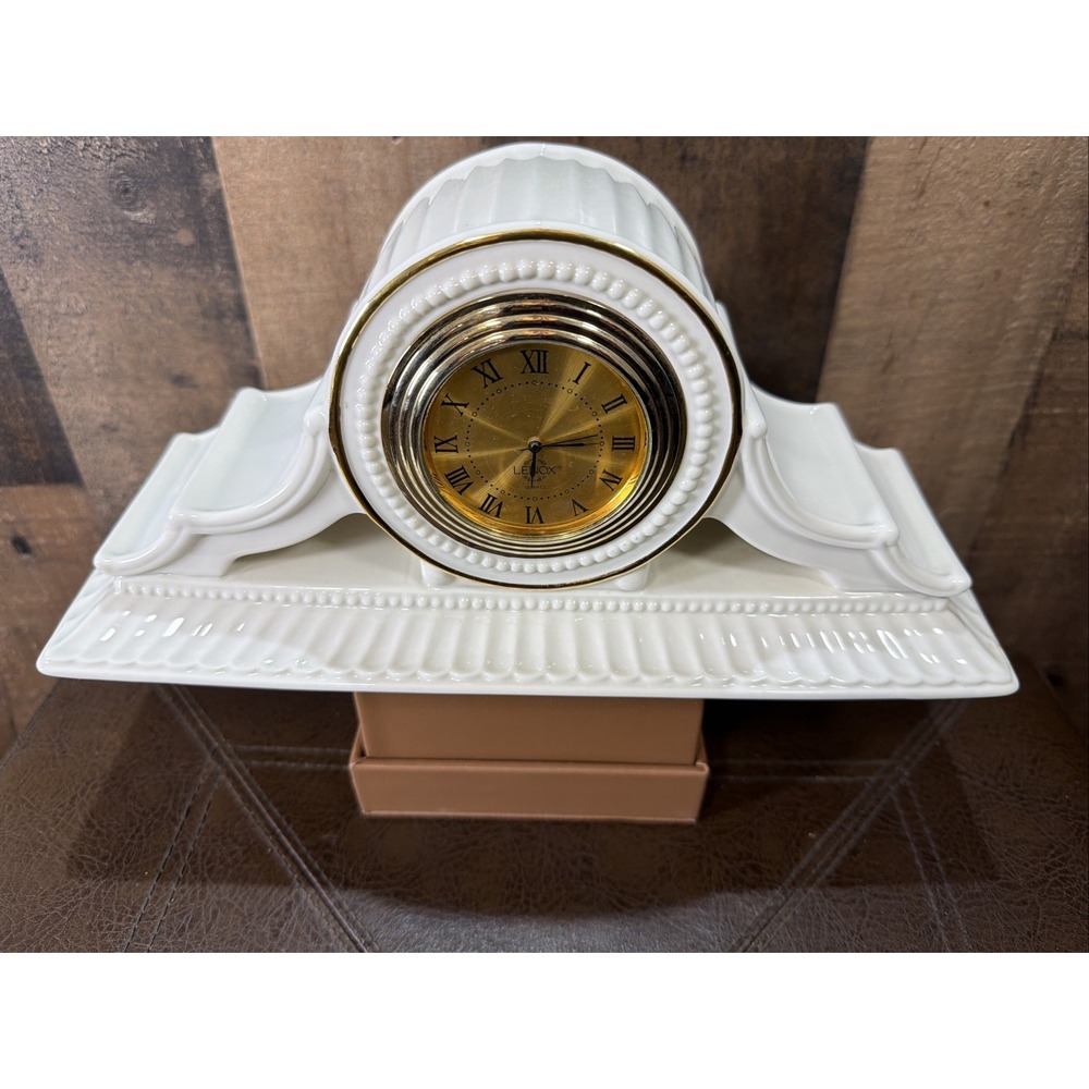 Lenox Timely Traditions "Twilight" Porcelain Mantel Clock Ivory Gold Working Vtg